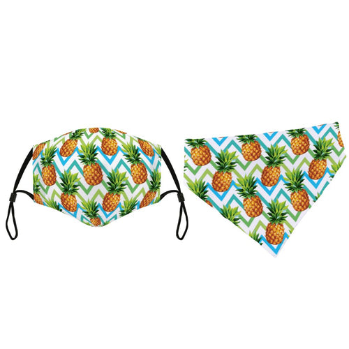 Matching Face Mask and Dog Bandana - Pineapples in Summer