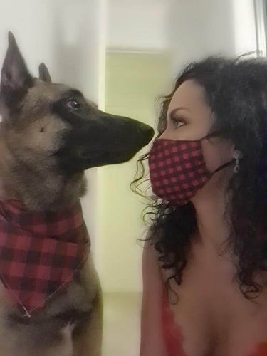 Face Mask and Dog Bandana - Red Flanno