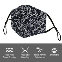 Load image into Gallery viewer, "Flowers" Custom Black Straps Adjustable Face Cover with Filters Non-medical