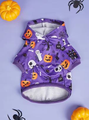 Spooky Halloween Pet Hoodie – Purple Trick-or-Treat Edition