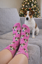 Load image into Gallery viewer, Your Dog Face Custom Socks- Pink Christmas
