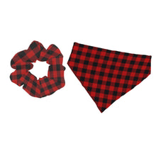 Load image into Gallery viewer, Matching dog Owner Scrunchie and Bandana Red Plaid
