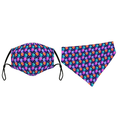 Matching Face Mask and Dog Bandana - Purple Pineapple Pawty