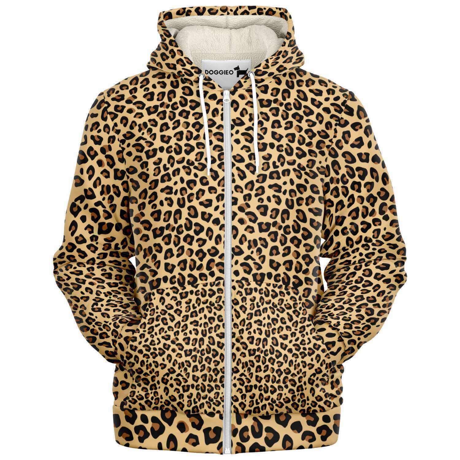 Matching Dog and Owner Zip Up Fleece Hoodie - Leopard Print