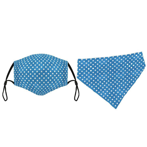 Face Mask and Dog Bandana - Blue Polka Dots