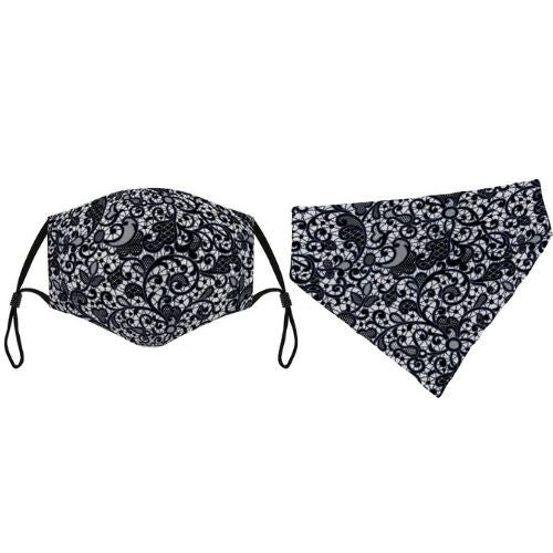 Face Mask and Dog Bandana - Navy Lace