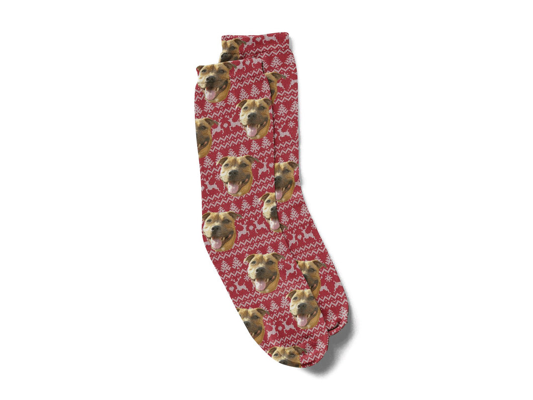 Your Dogs Face Personalised Christmas Socks - Red